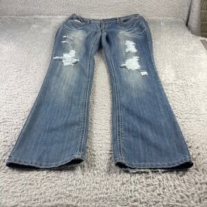Mossimo Supply Co Distressed Boot Cut Jeans Womens 15 Medium Wash Thick Stitch